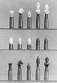 Chessmen (31), Oak, painted; brass bullet casings, French