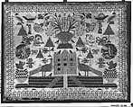 Sampler, Silk, metal thread, paper, hair and mica on wool canvas, British