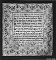 Sampler, Silk on wool canvas, British