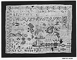 Sampler, Silk and metal thread on wool canvas, German