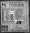 Sampler, Drawnwork, emboidery, linen and silk, Spanish or Mexican