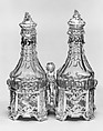 Pair of cruets and cruet stands, Paul de Lamerie (British, 1688–1751, active 1712–51), Silver, glass, British, London