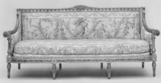 Sofa (part of a set), Philippe de Lasalle French, Walnut, carved and gilded; embroidered satin cover, French, Paris