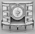 Cabinet, Martin Carlin (French, near Freiburg im Breisgau ca. 1730–1785 Paris), Oak veneered with tulipwood and amaranth, holly, and ebonized holly; gilt bronze, soft-paste porcelain, marble, mirror glass, silk, French, Paris and Sèvres