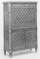 Upright secretary, Guillaume Kemp (active 1757–86, master 1764), Oak, pine, tulipwood, purple-wood, satiné, green-stained sycamore, satin-wood, holly, black-stained wood, marble, gilt bronze, French, Paris