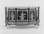 Commode, Bernard III van Risamburgh (ca. 1731–1800), Oak; Japanese black-and-gold lacquer and ebony veneer, gilt bronze; brèche d’Alep marble top, French, Paris