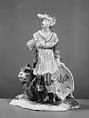 Boy with lion (representing Africa) (part of a set), Faience (tin-glazed earthenware), probably French, Niderviller