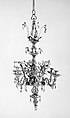 Miniature chandelier (one of a pair), Gold, rock crystal, glass, Italian or German
