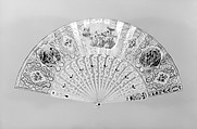Fan, Paper, ivory, glass, paint, gold gilt, French