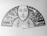 Folding Fan Depicting a Mask, Paper and ivory, British