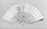 Fan, Parchment, satin, mother-of-pearl, metal, pearl, stone, French