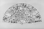 Fan, Paper, paint, gilt, mother-of-pearl, glass, French
