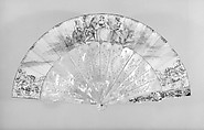 Fan, Paper, paint, gilt, mother-of-pearl, glass, French