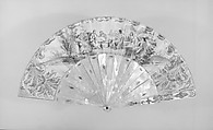 Fan, Paper, paint, gilt, mother-of-pearl, glass, French