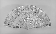 Fan, Paper, paint, gilt, mother-of-pearl, glass, French