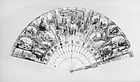 Fan, Paper, paint, gilt, ivory, mother-of-pearl, foil, glass, Spanish