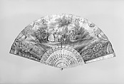 Fan, Paper, paint, gilt, mother-of-pearl, glass, French