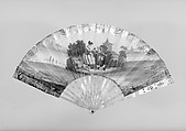 Fan, Paper, paint, gilt, mother-of-pearl, steel, glass, French