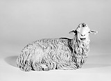 Seated sheep, Francesco Gallo, Polychromed terracotta body and metal ears, Italian, Naples