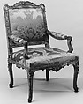 Armchair (part of a set), Carved beech with crimson damask, French