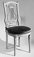 Side chair (one of a pair), Walnut, carved and painted grey; velvet upholstery, French