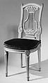 Side chair (one of a pair), Walnut, carved and painted grey; velvet upholstery, French