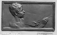 Nude bust of a boy painting (La Peinture) (one of a pair of designs for lock-plates), Alexandre-Louis-Marie Charpentier (French, Paris 1856–1909 Neuilly), Bronze, cast, oblong, rectangular, single, French