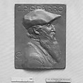 Portrait of Camille Pissarro (1830–1903), French Impressionist painter, Alexandre-Louis-Marie Charpentier French, Bronze, cast, oblong, rectangle, single, French