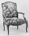 Armchair (one of a set of four), Aubusson, Carved walnut, covered in Aubusson tapestry, French