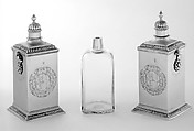 Pair of perfume bottles, John Bodington (British, active 1688–1727), Silver gilt, glass inside, British, London