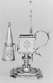 Snuffers, extinguisher and stand, B. or J. B., London, Silver gilt, British, London
