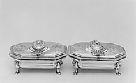 Pair of spice boxes, David Willaume I (British, 1658–1741), Silver, parcel gilt, British, London