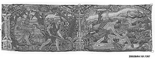 Needlepoint valance (one of three), Silk and metal thread on canvas, Swiss