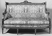 Sofa (part of a set), Jean-Baptiste-Bernard Demay (1759–1849, master 1784), Carved and gilded walnut, modern silk lampas, French