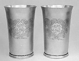 Pair of beakers, E. G., London (active 1669–81), Silver, British, London