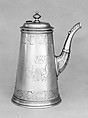Coffeepot, Phillip Kinnersly (active 1716–after 1736), Silver, wood, Irish, Dublin