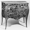 Small commode, Red painted wood and Chinese lacquer, gilt bronze, marble, French, Paris