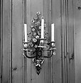 Pair of three-light wall brackets, Painted metal, gilt bronze, porcelain, French