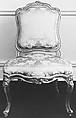 Set of four side chairs, Jean-Baptiste Gourdin (French, 1723–1781), Carved, gilded and painted walnut, blue-green damask upholstery, French, Paris