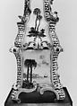 Ceramic stove on cast-iron firebox (one of a pair), Abraham Leihamer (1745–1774), Tin-glazed earthenware, gilt (worn), German, Stockelsdorf