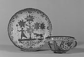 Cup and saucer, Tin-glazed earthenware, silvered, German, Bayreuth