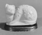 Box in the form of a cat, Saint-Cloud factory  French, Soft-paste porcelain, silver, French, Saint-Cloud with Paris mounts