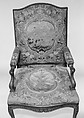 Armchair (fauteuil), Tapestry woven at Aubusson (Manufacture Royale, est. 1665: Manufacture, ca. 1812–present day), Carved walnut, Aubusson tapestry cover, French