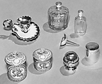Combination table, Martin Carlin (French, near Freiburg im Breisgau ca. 1730–1785 Paris), Oak and pine veneered with tulipwood, sycamore, holly, boxwood and ebony; Carrara marble; gilt-bronze mounts; accessories of Sèvres porcelain, rock crystal, silver gilt, and lacquer, French, Paris