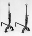 Pair of andirons, Iron, brass, probably Italian