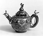Teapot, Het Jonge Moriaenshooft Factory, Tin-glazed earthenware; silver, Dutch, Delft