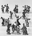 Statuette belonging to a monkey orchestra, Alabaster, carved and painted, Italian