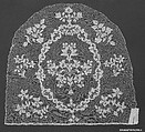 Cap crown, Needle lace, point d’Alençon, linen, French