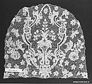 Cap crown, Needle lace, point d’Alençon, linen, French