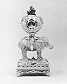 Miniature clock in the form of an elephant supporting a watch case, Agate, heliotrope, gold and diamonds, possibly German, Dresden